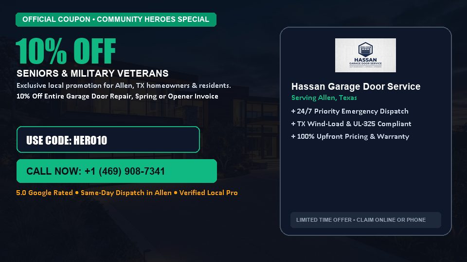 Hassan Garage Door Service 10% OFF Seniors & Military Veterans in Allen, TX